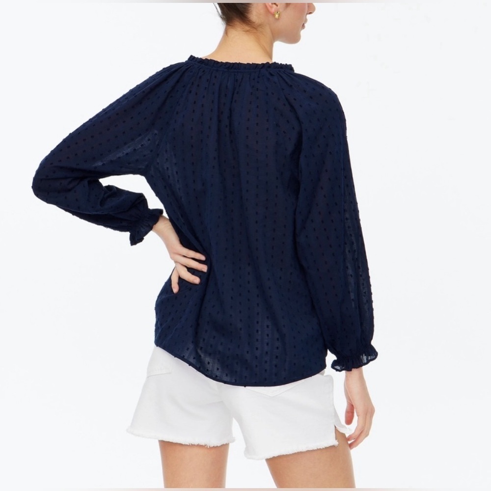 J CREW Navy Clip-dot smocked-neck top - Picture 5 of 14